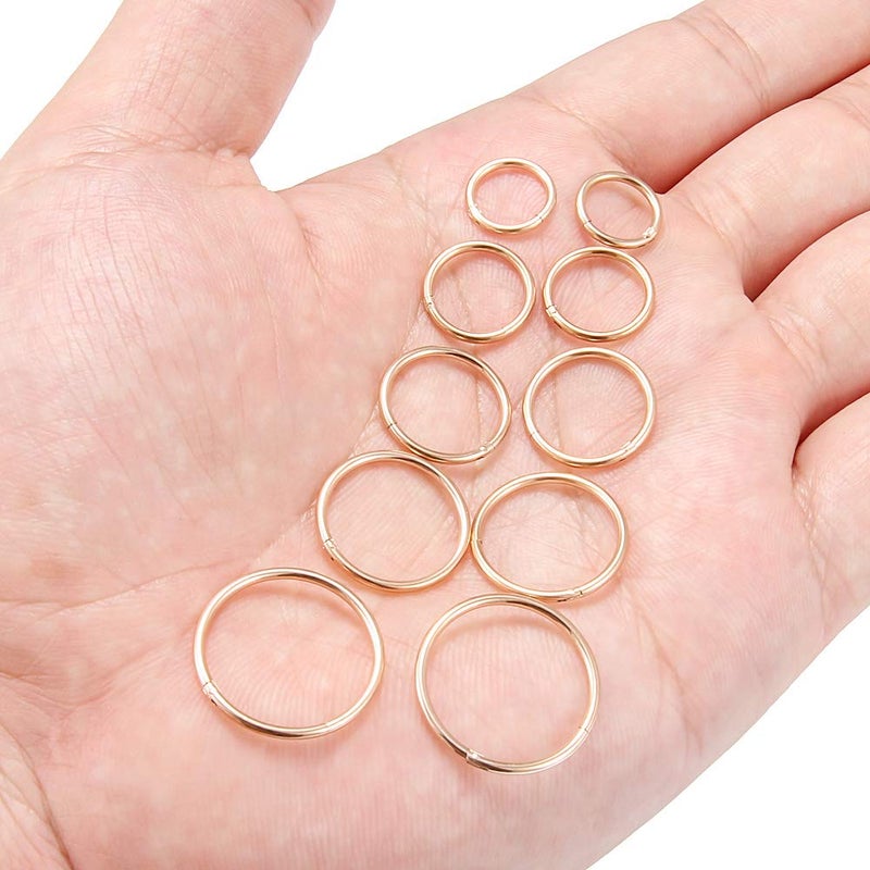 SCERRING 10PCS 16G Stainless Steel Hinged Clicker Segment Septum Nose Lip Ring Hoop Nipple Cartilage Tragus Sleeper Earrings Body Piercing Jewelry 8mm 10mm 12mm 14mm 16mm Rose Gold - Image 4